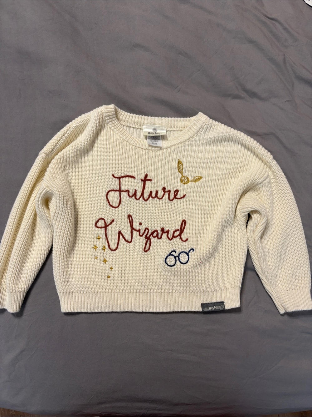 Cream 'Future Wizard' Embroidered Crewneck Sweater for Kids